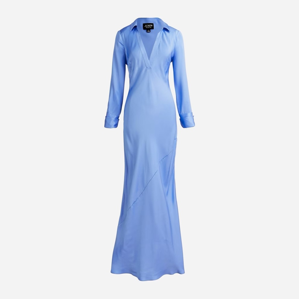 J.Crew Limited-edition maxi collared slip dress in shiny crepe - Picture 6 of 8